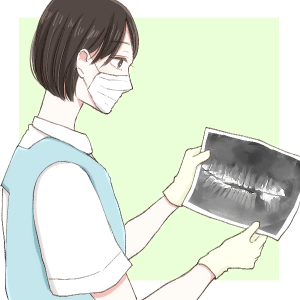 レントゲン写真を眺めるスタッフのイラスト